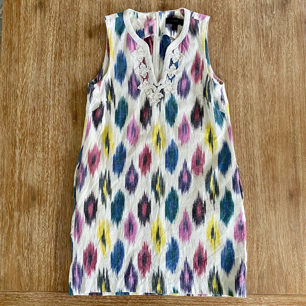 J. Crew Watercolor Ikat Linen Shift Dress